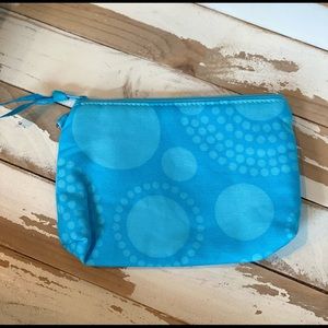 NWT Thirty One Mini Zipper Pouch aqua circle spirals